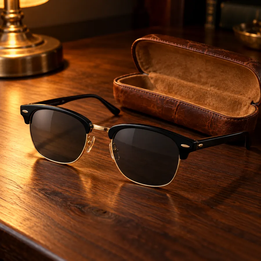 Occhiali da sole Nardò, browline acetato e metallo nero e oro