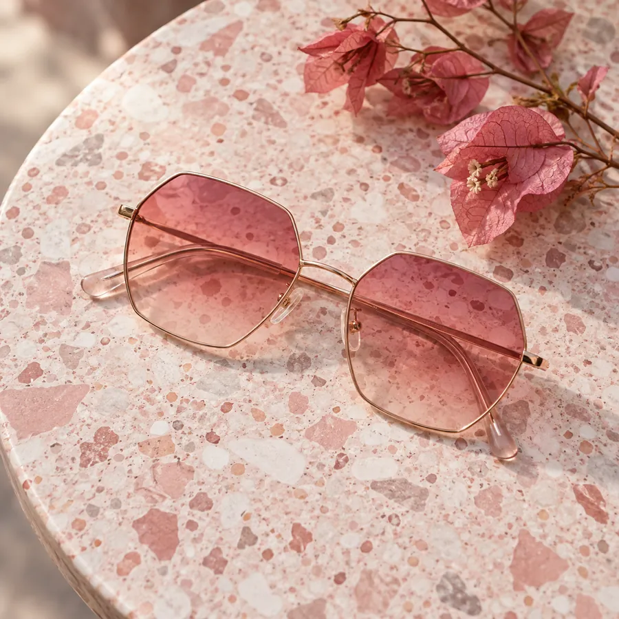 Occhiali da sole Tricase, esagonale in metallo oro rosa